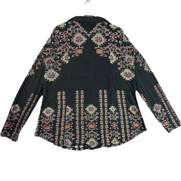 Soft Surroundings XL Black Boho Geometric Button Front Blouse Top - Picture 3 of 9